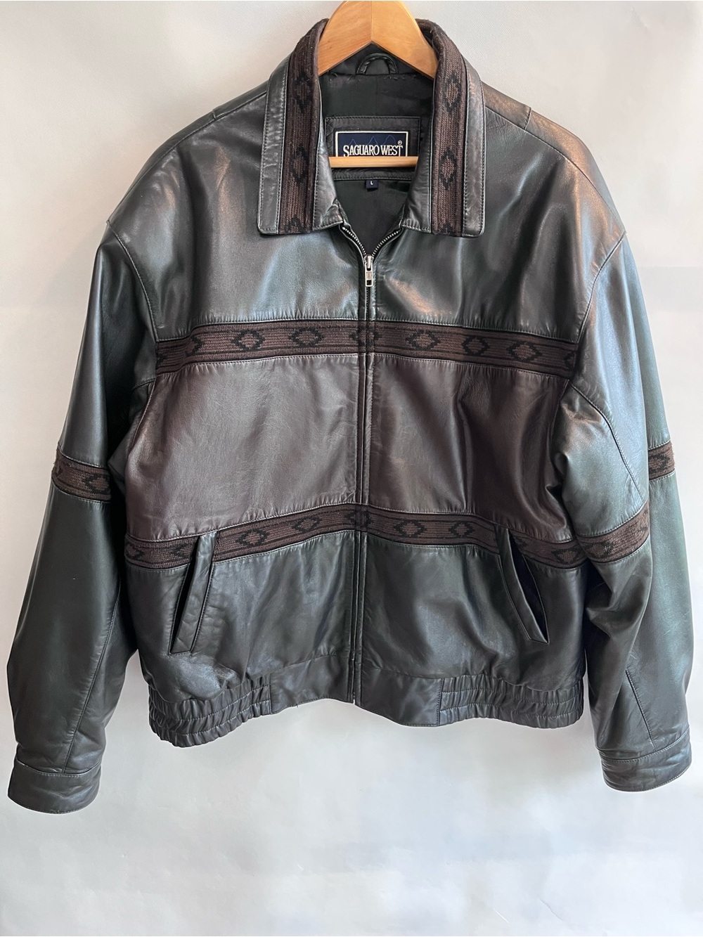 Vintage Saguaro West Leather Bomber Jacket Southwestern 90’s